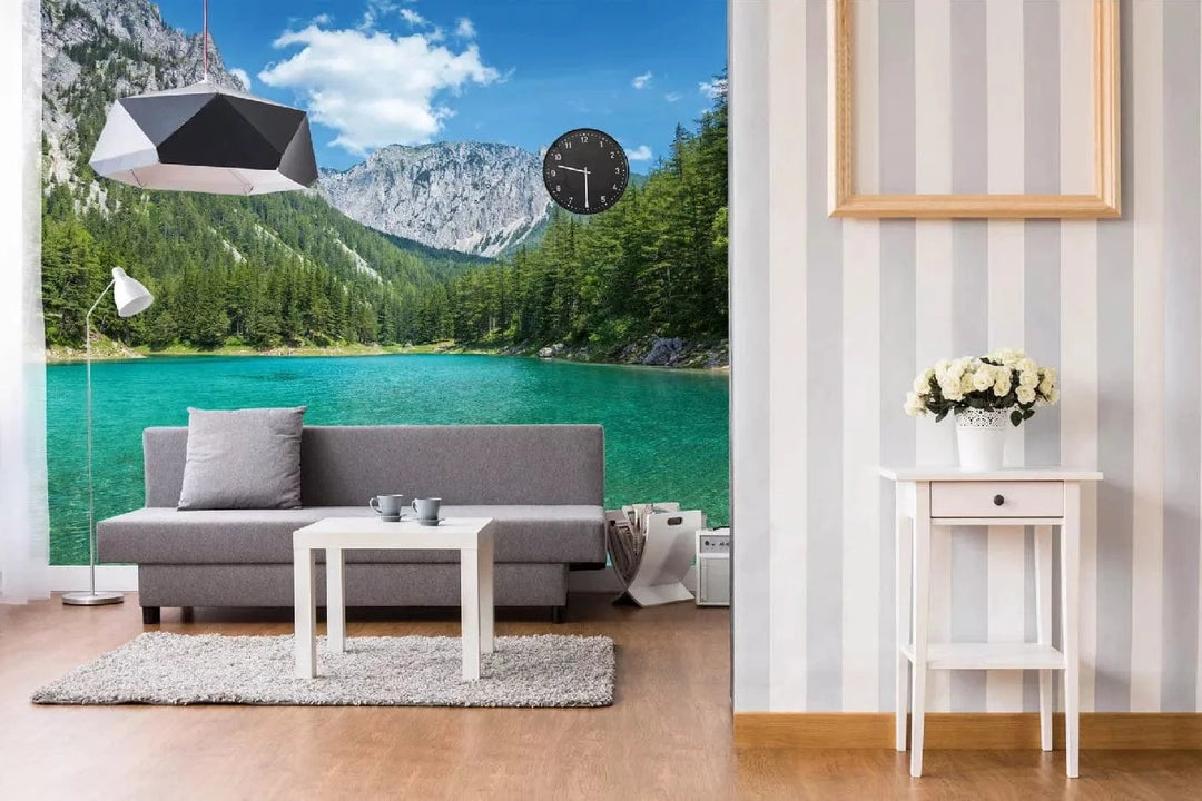 Fototapetes ar dabu - Austrijas Alpu ezers, zilā, zaļā krāsā D-ART