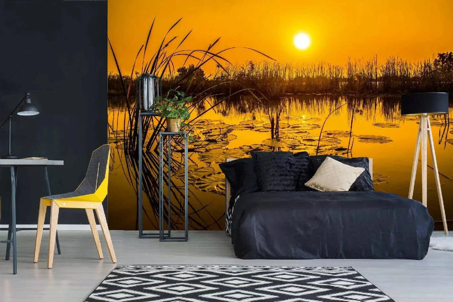 Fototapetes ar dabu - Ezers Taizemē, oranžā toņos D-ART