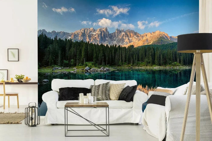 Fototapetes ar dabu - Lago di Carezza ezers, zilā, zaļā krāsā D-ART