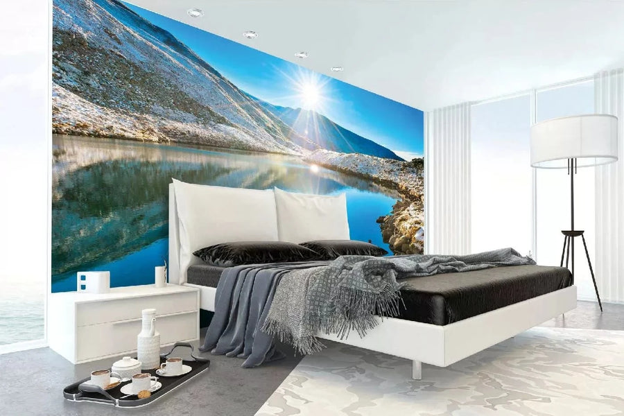 Fototapetes ar dabu - Zils ezers kalnos, zilos toņos D-ART