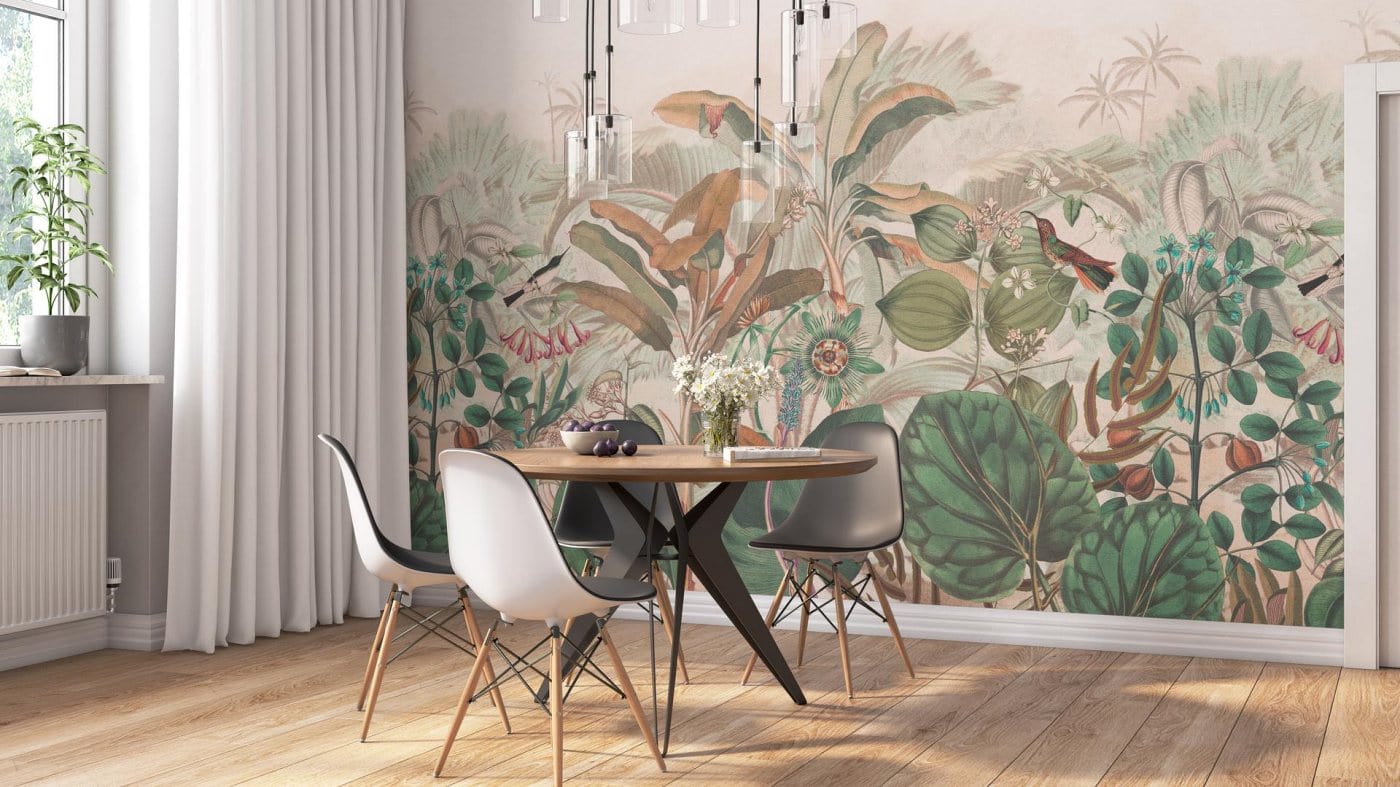Fototapetes ar tropiskam lapām: bēša, zaļā, RASCH, 543667 RASCH