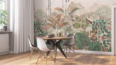 Wall Murals with tropical leaves of different sizes: beige, green, RASCH, 2045663, 318x300 cm RASCH