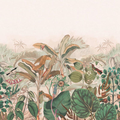 Wall Murals with tropical leaves of different sizes: beige, green, RASCH, 2045672, 265x265 cm RASCH
