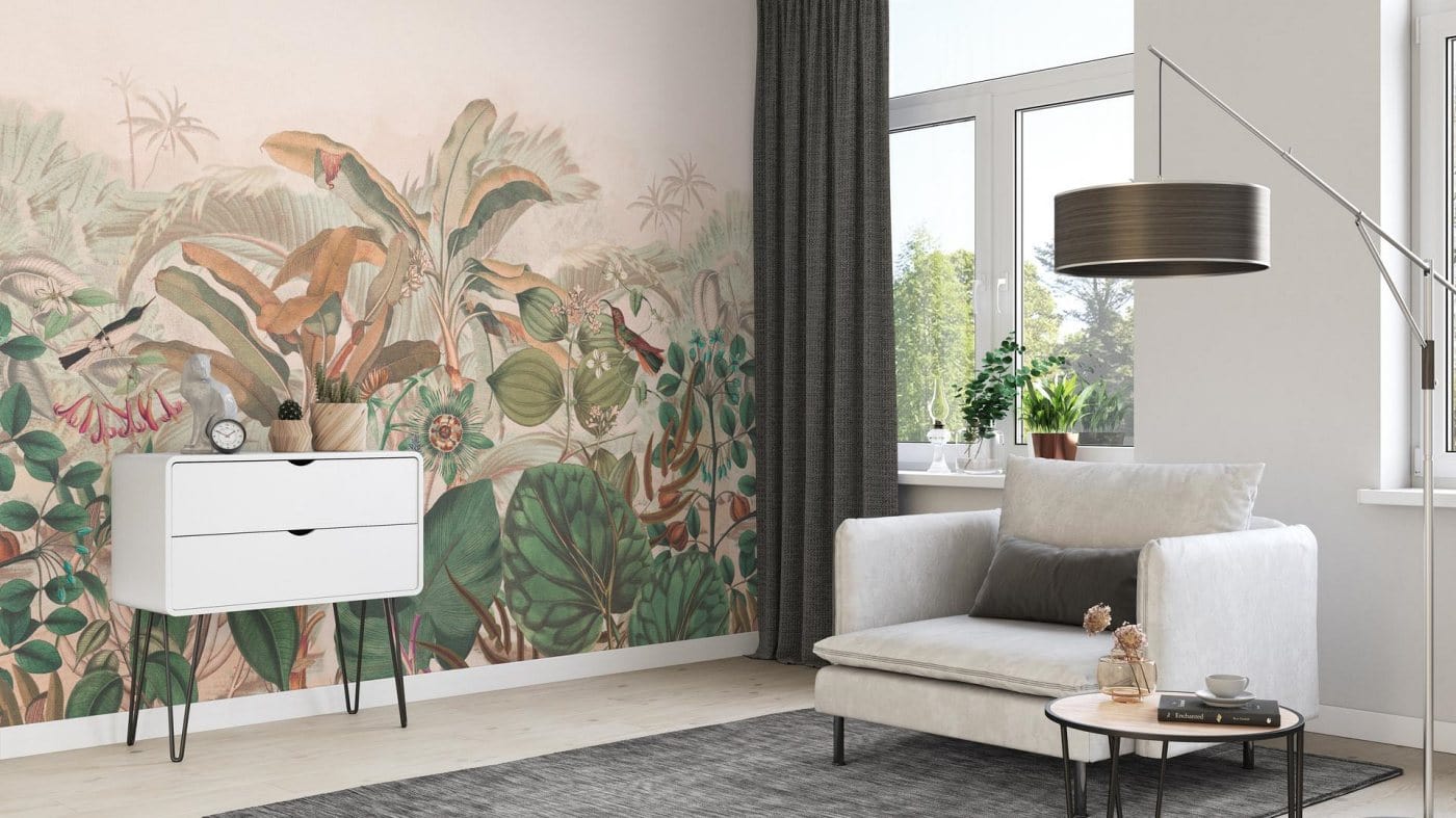 Fototapetes ar tropiskam lapām: bēša un zaļā krāsā, RASCH, 543674 RASCH