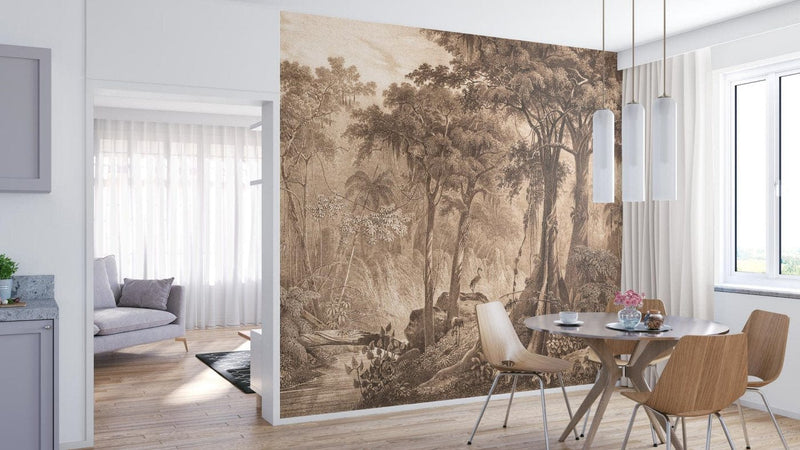 Wall Murals with jungle and palm trees in brown, RASCH, 2046026, 371x300 cm RASCH