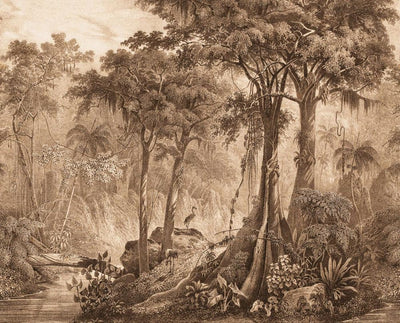 Wall Murals with jungle and palm trees in brown, RASCH, 2046026, 371x300 cm RASCH