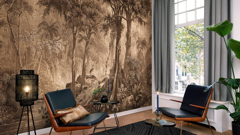 Wall Murals with jungle and palm trees in brown, RASCH, 2046026, 371x300 cm RASCH