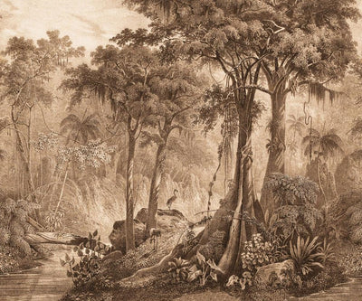 Fototapetes ar džungļiem un palmām brūnos toņos, RASCH, 2046035, 318x265 cm RASCH