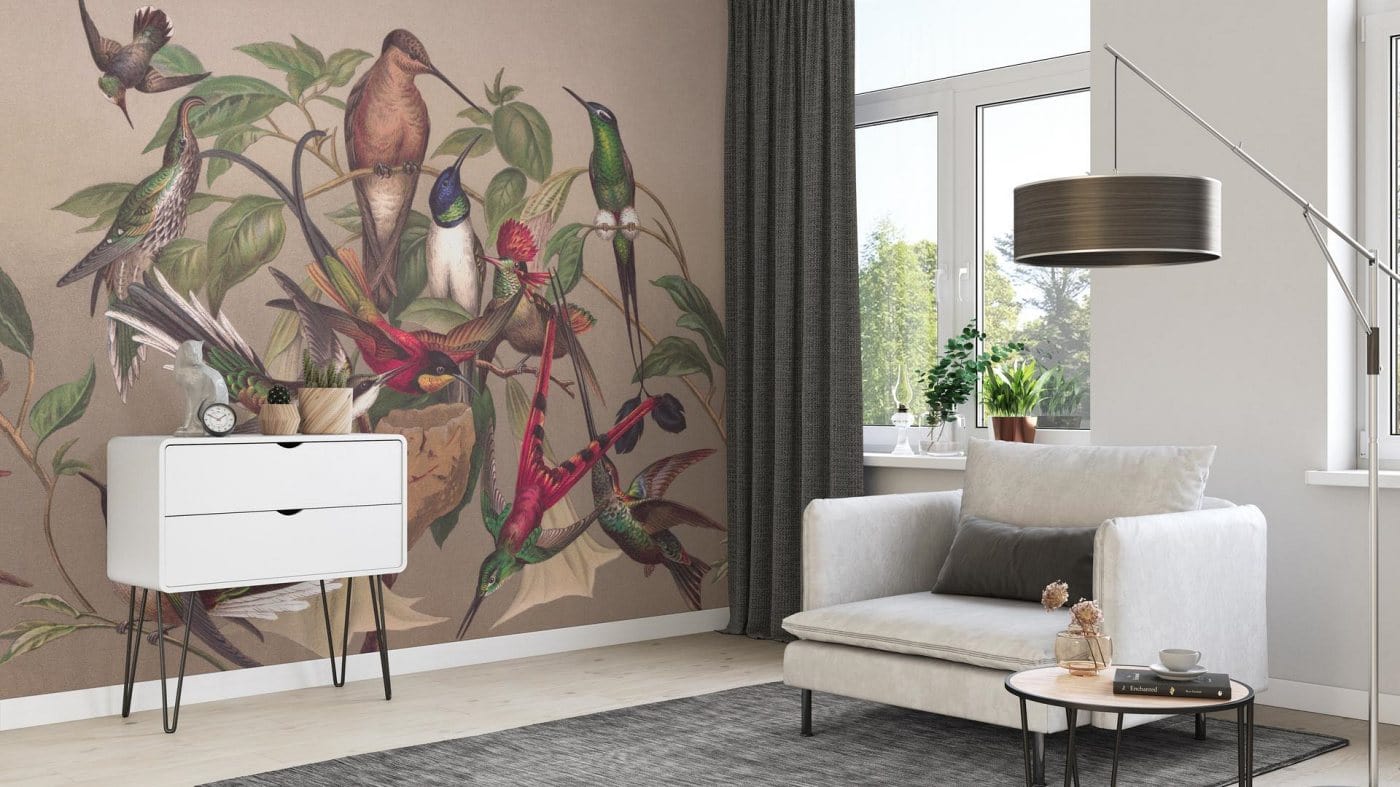 Fototapetes ar eksotiskiem putniem, brūnā, zaļā krāsā, RASCH, 543568 RASCH