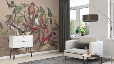 Wall Murals with exotic birds, brown, green, RASCH, 2045520, 318x300 cm RASCH