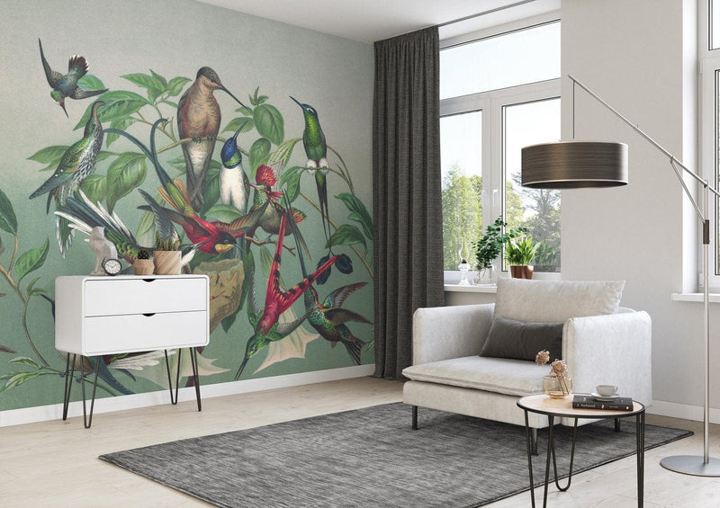 Wall Murals with exotic birds, green, RASCH, 2045477, 265x265 cm RASCH