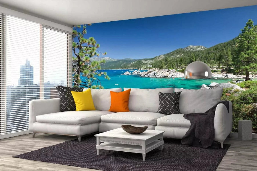 Fototapetes ar tropisko skatu - Tahoe ezers ar kalniem un mežu D-ART