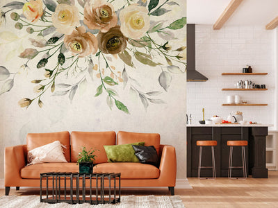 Wall Murals with painted roses in light yellow, 143102 G-ART