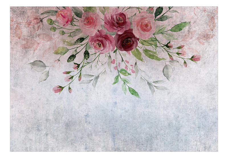 Wall Murals with painted roses, pink and blue shades, 143103 G-ART