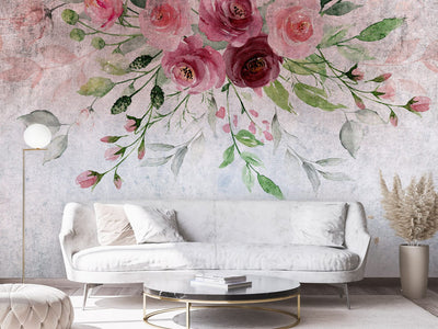 Wall Murals with painted roses, pink and blue shades, 143103 G-ART