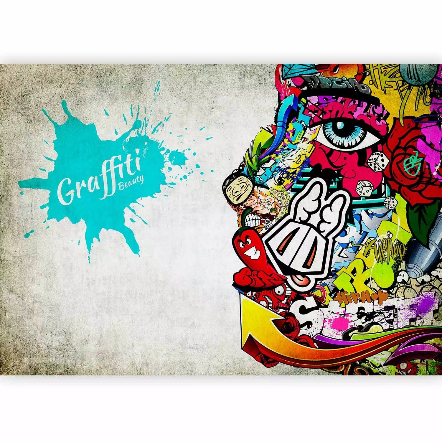 Graffiti fototapetes - Ielu mākslas zīmējums ar krāsainu seju, 60559 G-ART
