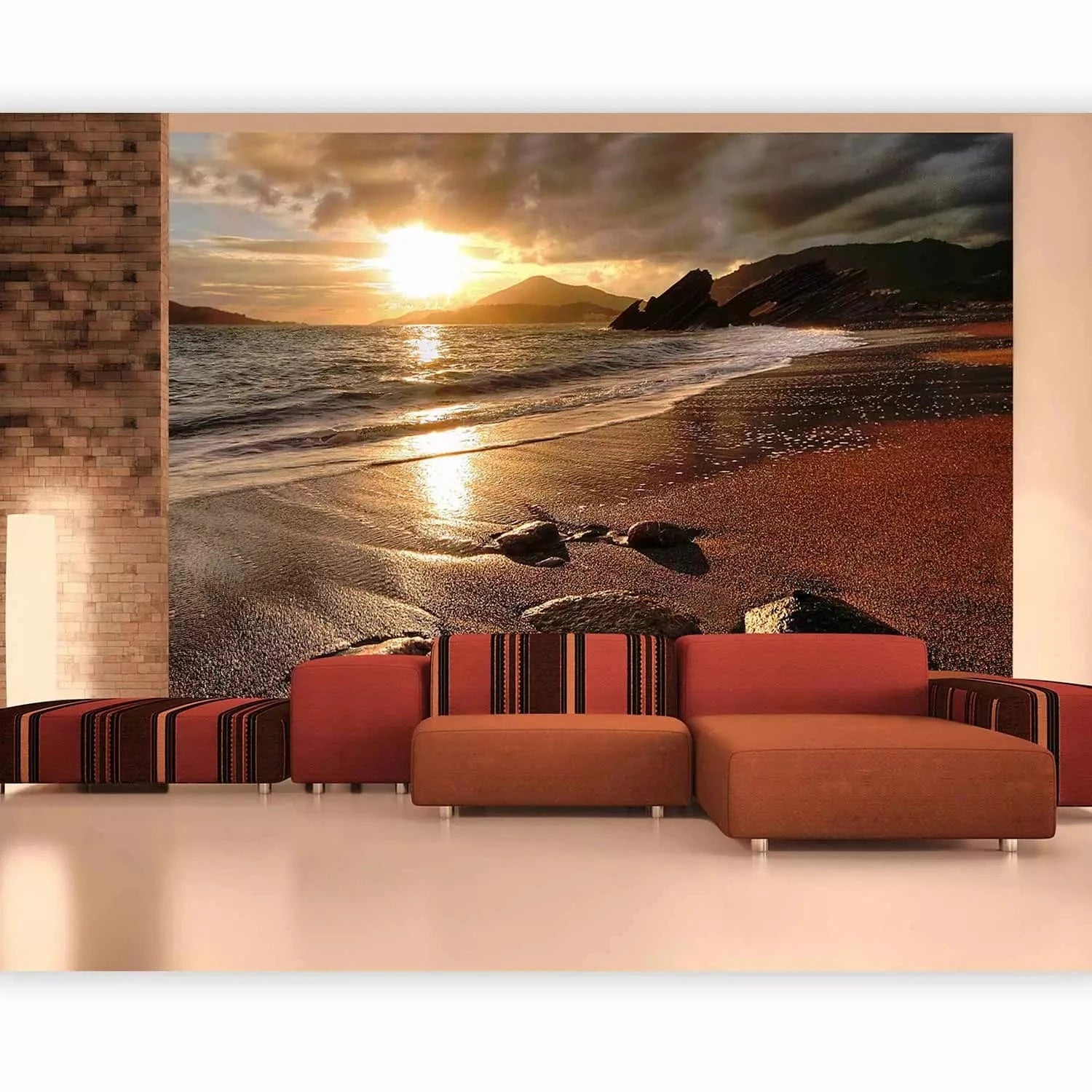 Fototapetes ar jūras skatu - Atpūta pie jūras, oranžā/brūnā G-ART