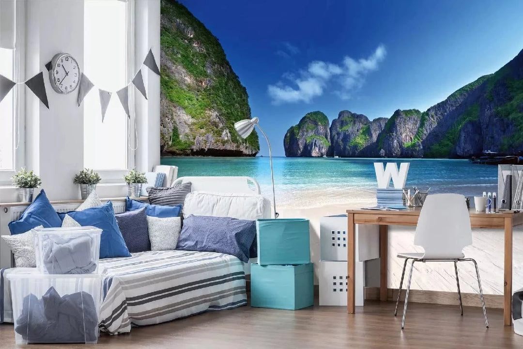 Fototapetes ar jūras skatu - Maya Bay, Taizeme, zila, krēmkrāsa D-ART