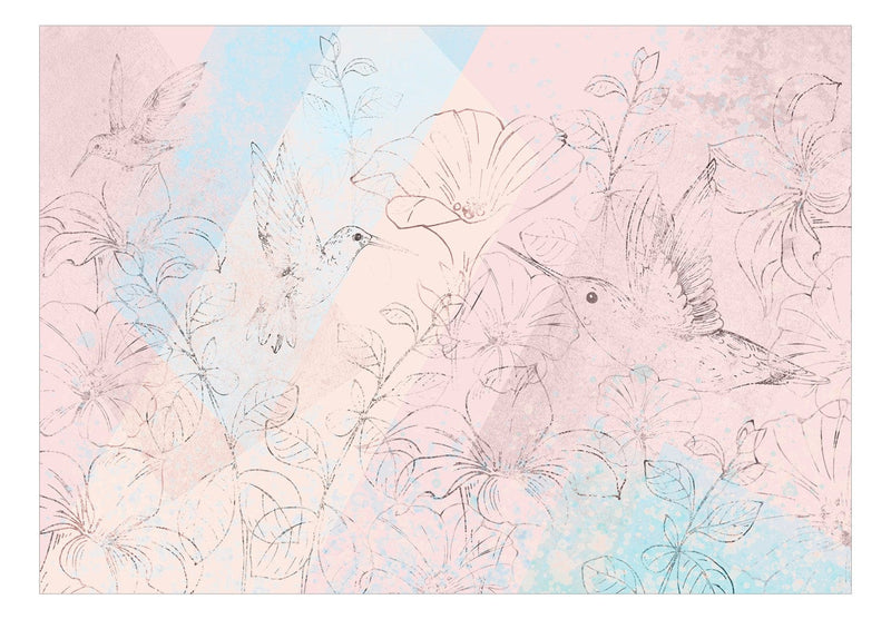 Fototapetai su kolibriukais - Kolibriai pievoje (rožinė), 142635 G-ART