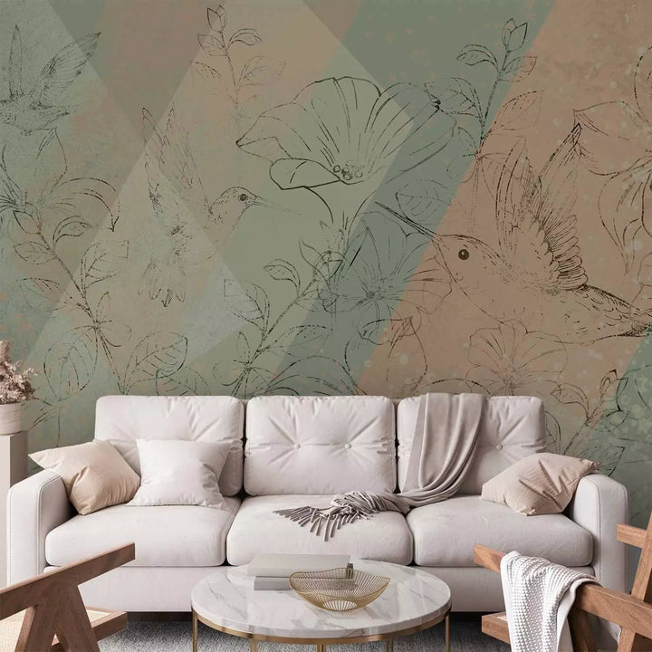 Fototapetes ar kolibri - Kolibri pļavā (zaļos toņos) - 146340 G-ART