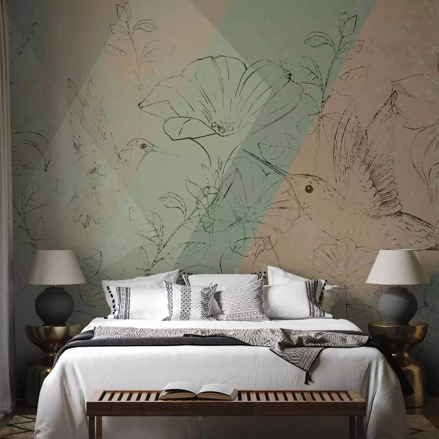 Fototapetes ar kolibri - Kolibri pļavā (zaļos toņos) - 146340 G-ART