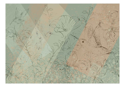 Фотообои с колибри - Колибри на лугу (зеленые оттенки), 146340 G-ART