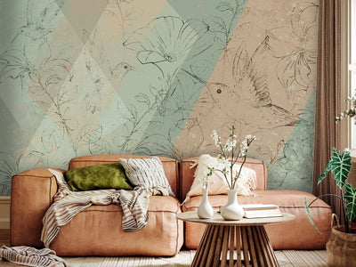 Wall Murals with hummingbirds - Hummingbirds in a meadow (green shades), 146340 G-ART