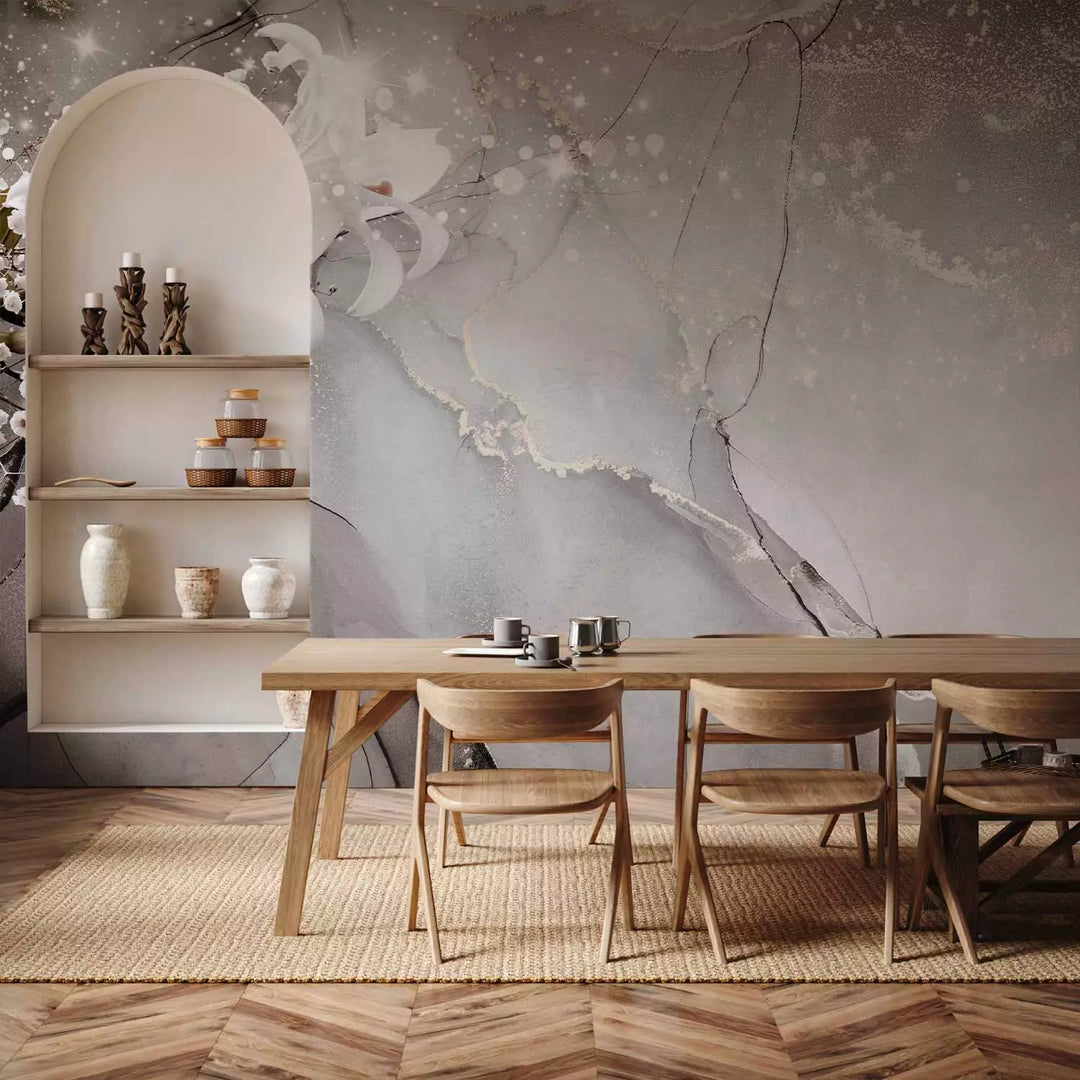 Fototapetes ar lilijām - Pavasara aromāts, uz pelēka marmora G-ART