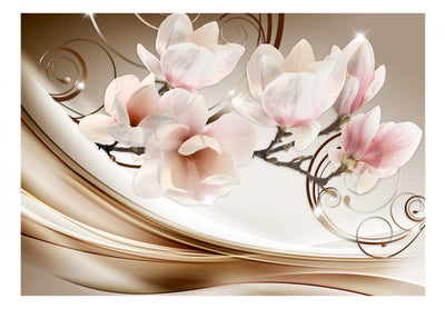 Fototapetes ar magnolijām - Magnolijas viļņi, brūnā un krēmkrasā,  61894 G-ART