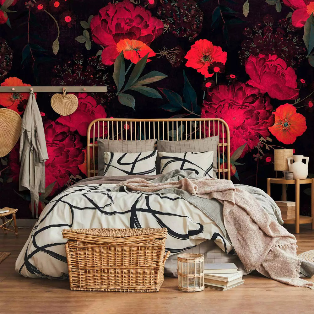 Fototapetes ar sarkanam magonēm uz melna - Nakts atmoda, 143174 G-ART