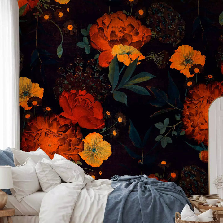 Fototapetes ar rozā magonēm uz melna - Nakts atmoda, 143176 G-ART