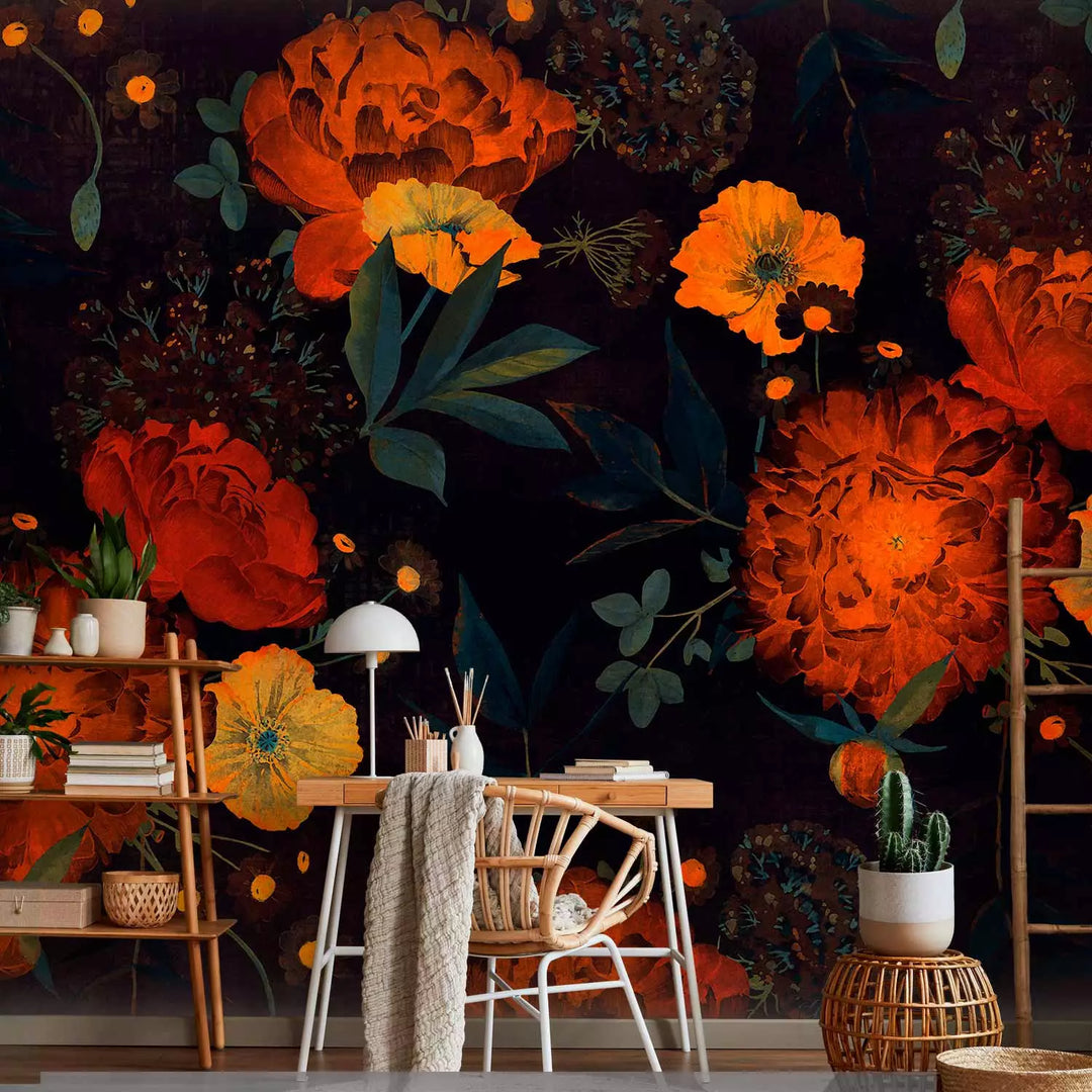 Fototapetes ar rozā magonēm uz melna - Nakts atmoda, 143176 G-ART