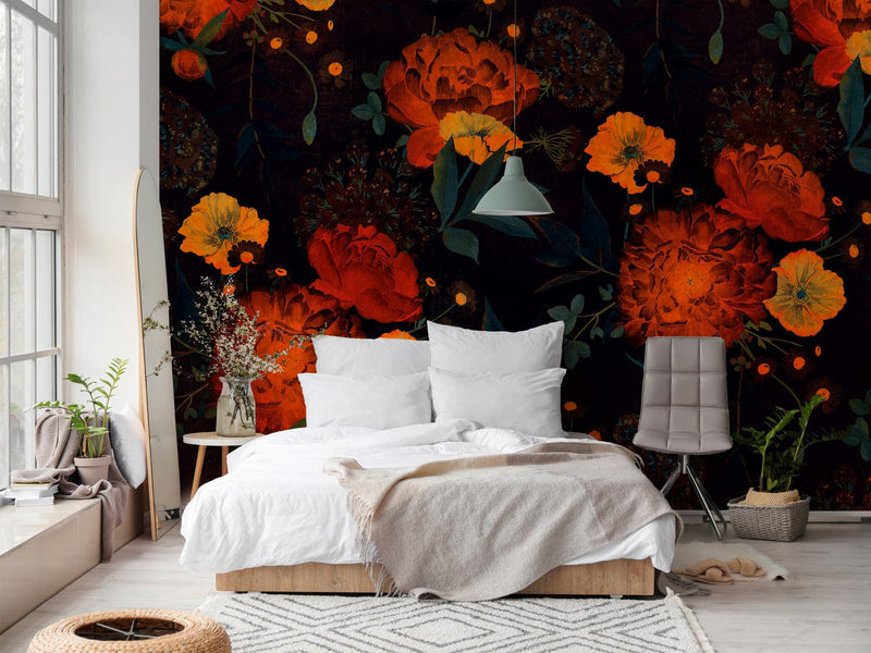 Wall Murals with poppies - Night awakening, pink flowers, 143176 G-ART