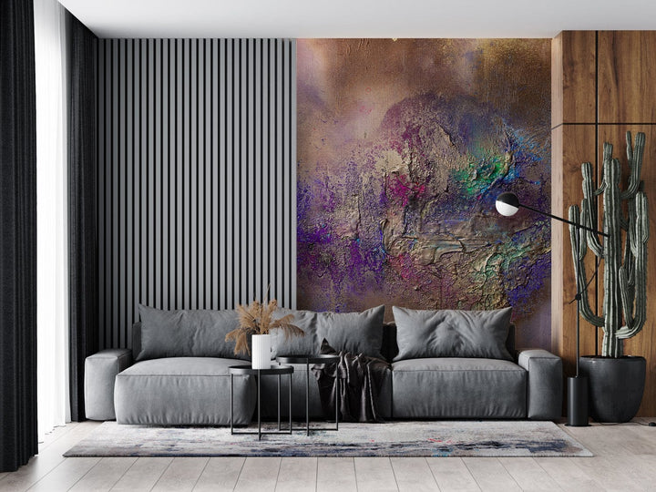 Fototapetes ar māksliniecisku dizainu - zeltā, zilā krāsā, 184x254 cm D-ART