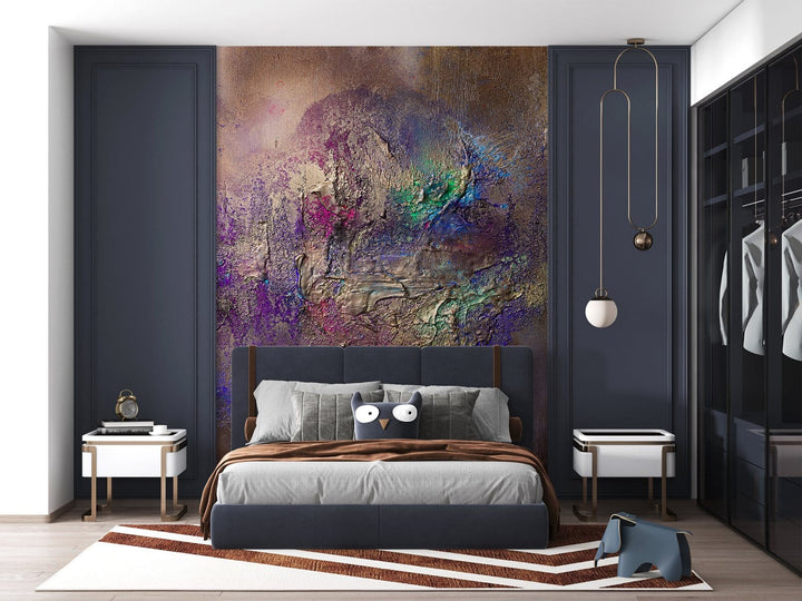 Fototapetes ar māksliniecisku dizainu - zeltā, zilā krāsā, 184x254 cm D-ART