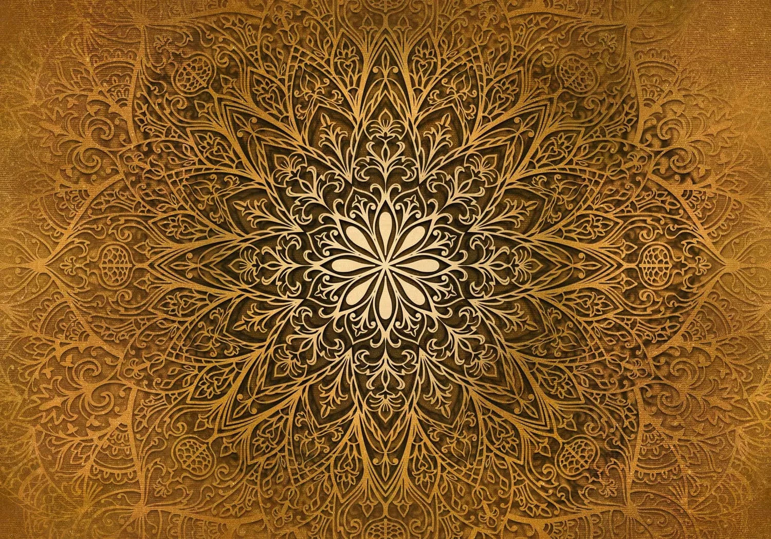 Fototapetes ar mandala rakstu zeltā krāsā - austrumu stils interjerā G-ART