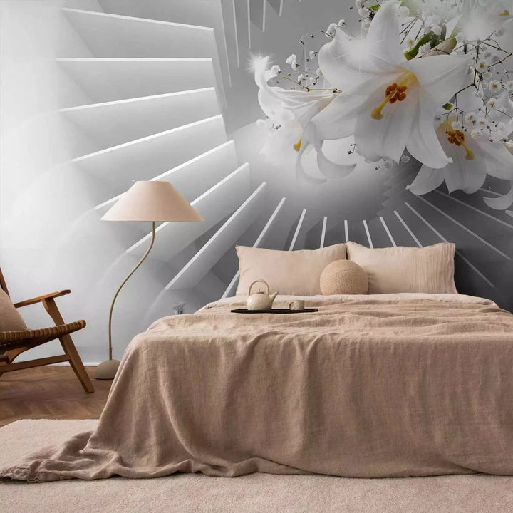 Fototapetes ar lilijām uz moderna fona pelēkā krāsā G-ART