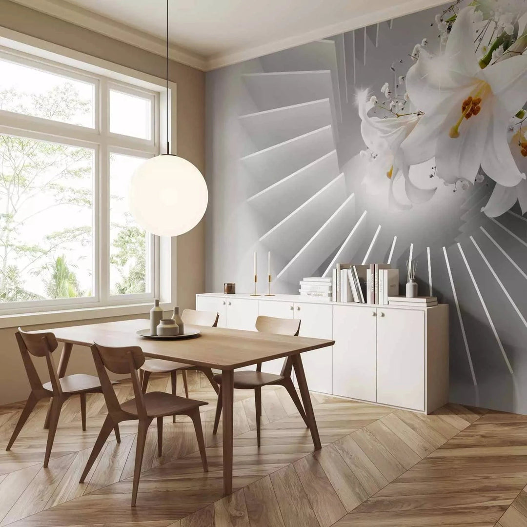 Fototapetes ar lilijām uz moderna fona pelēkā krāsā G-ART