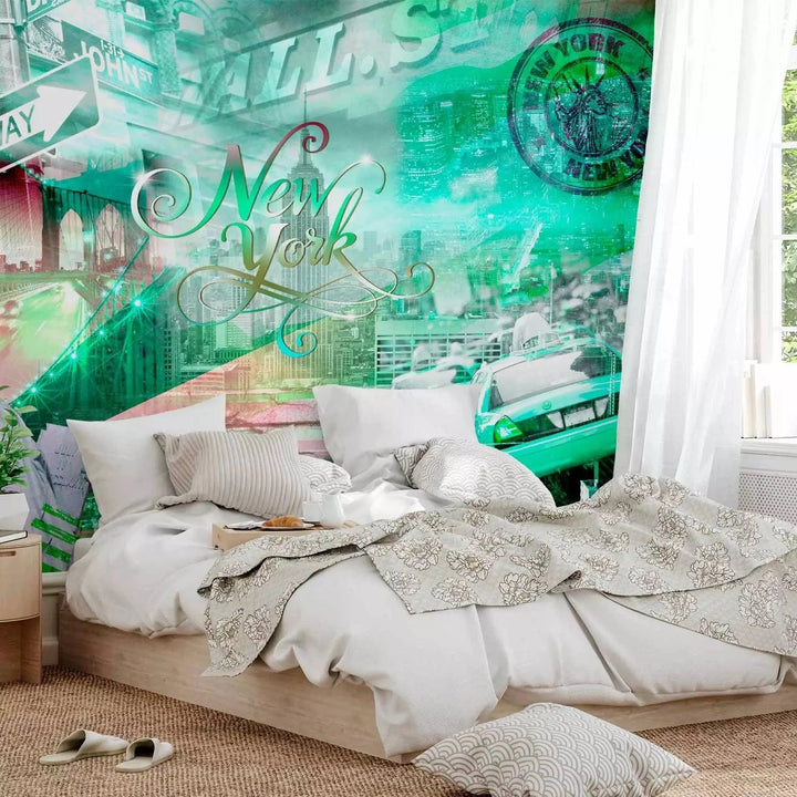 Fototapetes ar Ņujorkas kolāžu zaļos toņos G-ART