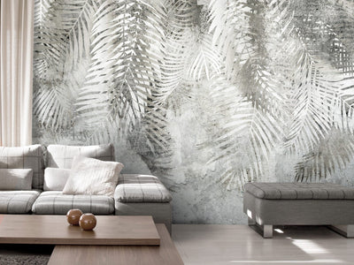 Wall Murals with fern leaves in grey - Light and shadow, 142880 G-ART