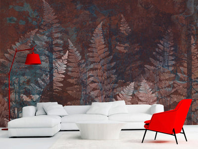 Wall Murals with fern leaves in maroon - Fern Forest, 143045 G-ART