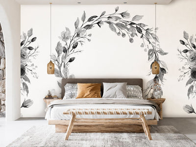 Wall Murals with grey roses on white background, 143088 G-ART