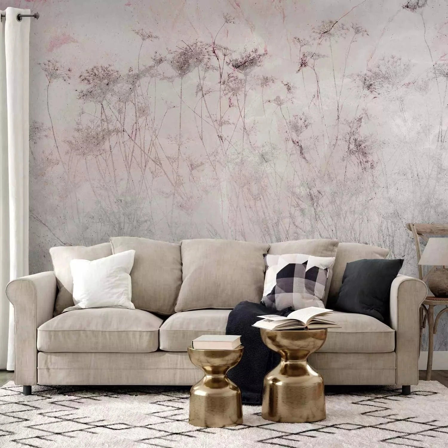 Fototapetes ar pļavas ziediem rozā toņos - Vasara - rozā, pelēkā G-ART