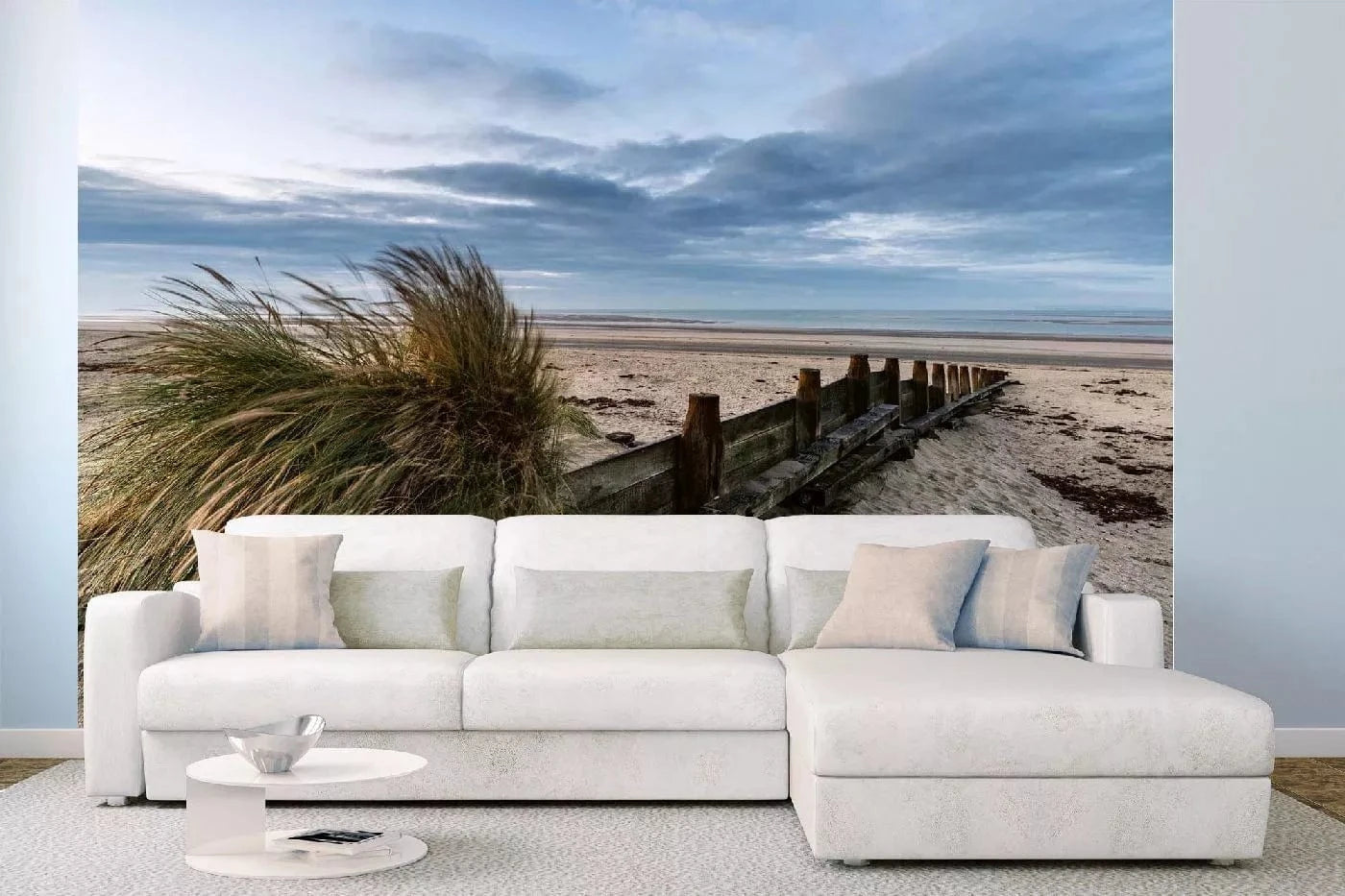 Fototapetes ar pludmali - Pludmale rītausmā, N3214, zila, bēša D-ART