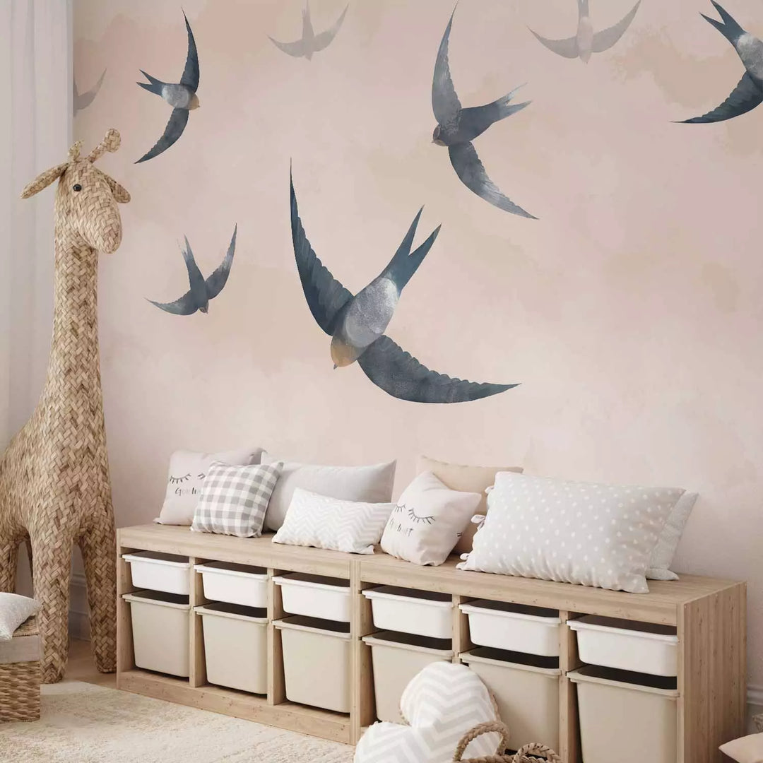 Fototapetes ar putniem - Lakstīgalas un roza fona - 143790 G-ART