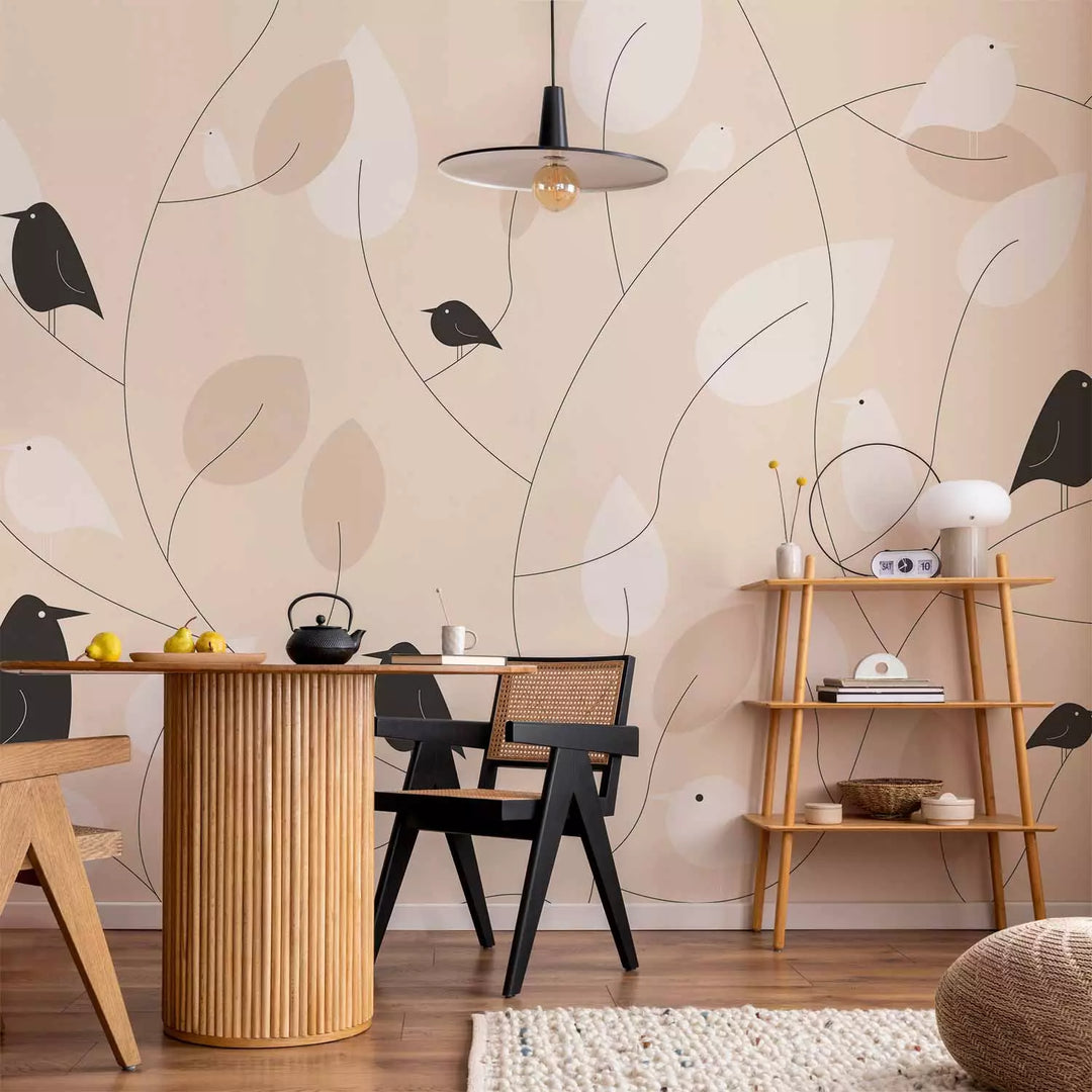 Fototapetes ar putniem - Putnu dziesmas, krēmkrāsā - 143750 G-ART