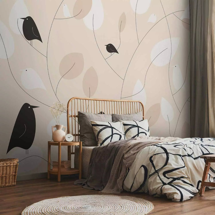 Fototapetes ar putniem - Putnu dziesmas, krēmkrāsā - 143750 G-ART