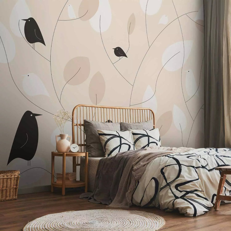 Fototapetes ar putniem - Putnu dziesmas, krēmkrāsā - 143750 G-ART