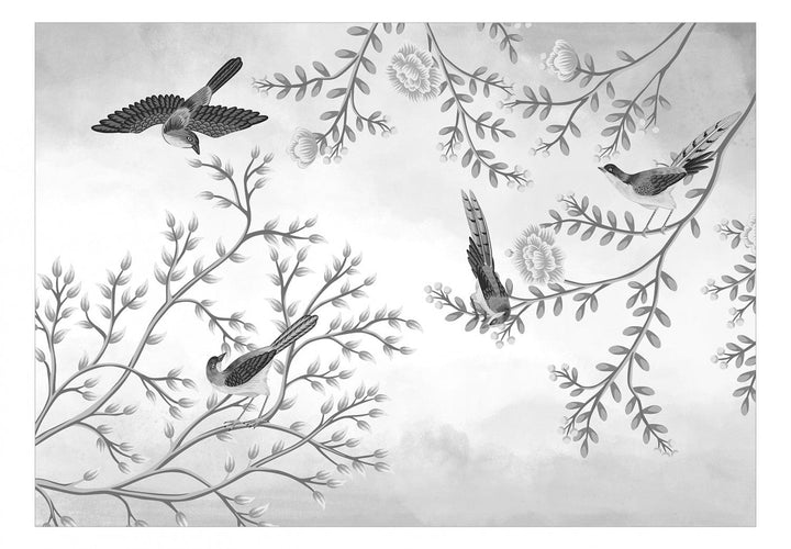 Fototapetes ar putniem pelēkā krāsā - Putnu dārzs, 138838 G-ART