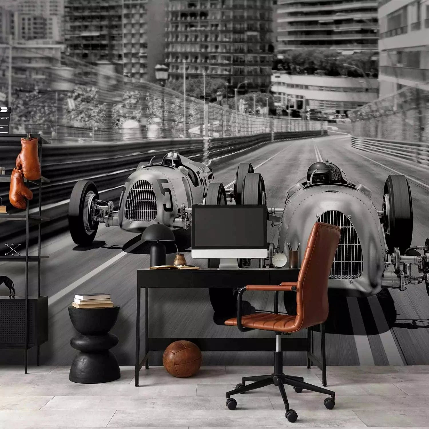 Fototapetes  ar Monte Karlo autosacīkstēm - pelēka krāsa, melnbaltas G-ART